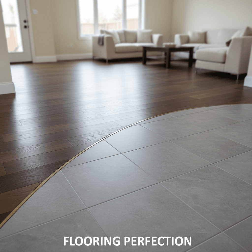 Completed luxury flooring installation showing seamless hardwood-to-tile transition in a renovated Toronto home