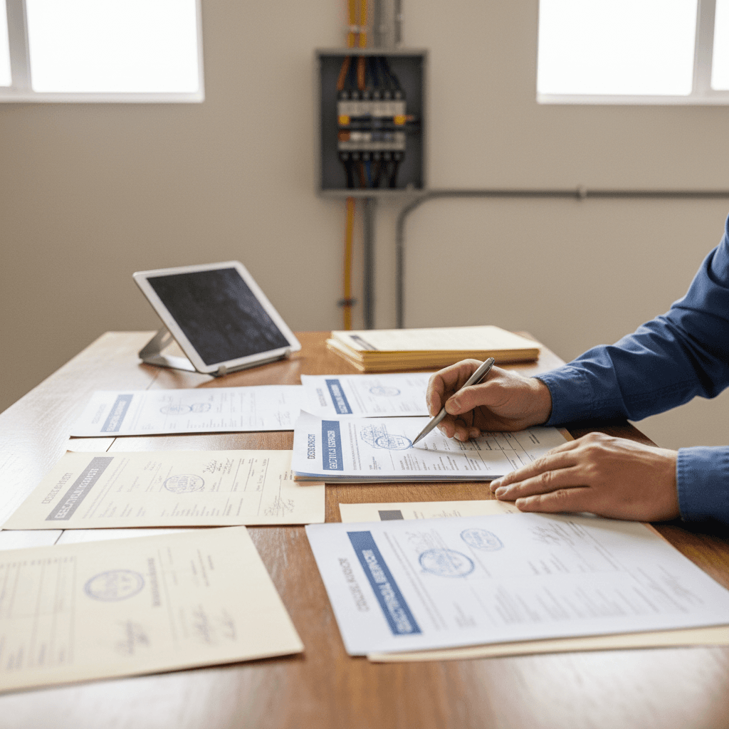 Building inspector reviewing electrical code compliance on a Toronto renovation project